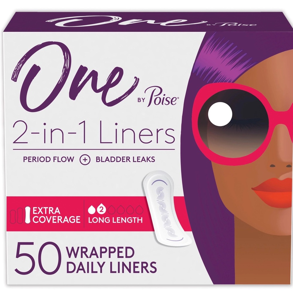 One by Poise 2 in 1 Liners - Extra Coverage Long 50ct